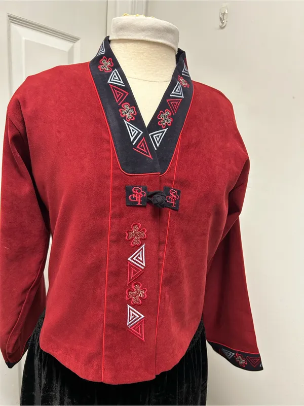 Faux suede tribal jacket with embroidery Red Size L - Image 6