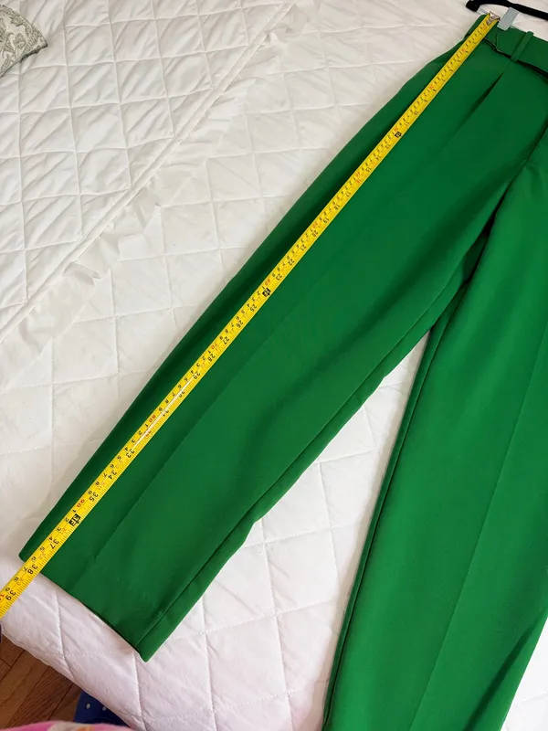 ZARA Green Belted High Waist Tapered Ankle Career Dress Pants S Classic Office - Image 6