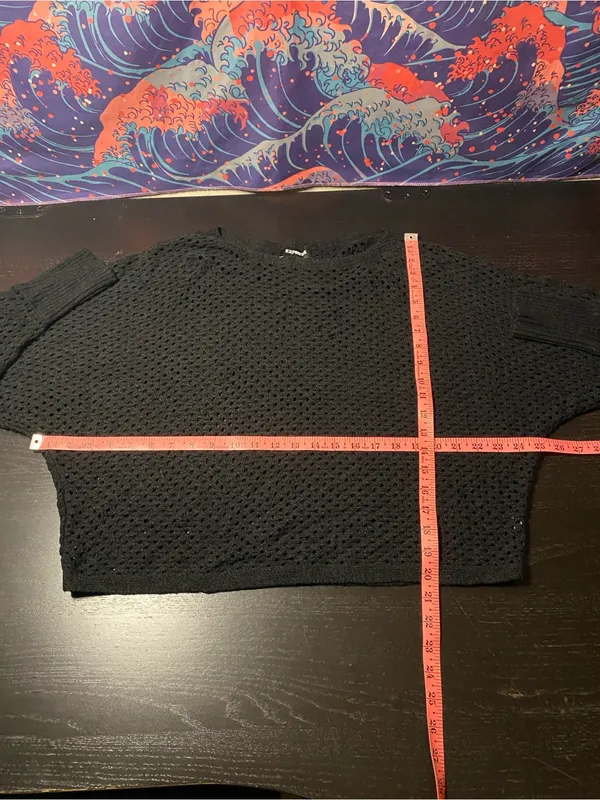 Express Black Open-Knit Crewneck Sweater - Image 3