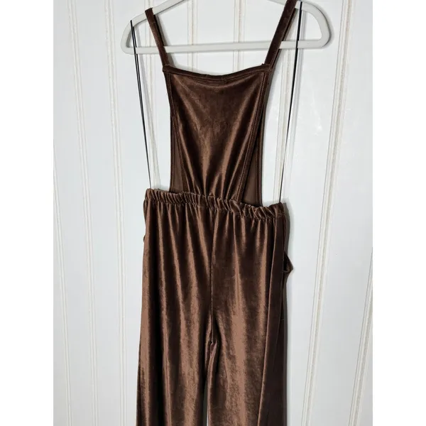 Earthbound Trading Co Brown Velvet Corduroy Wide Leg Overalls Jumpsuit Small NEW - Image 4