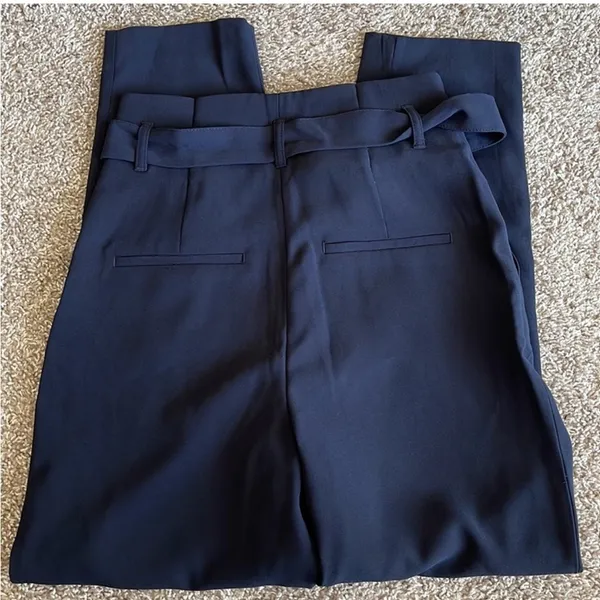 Navy Blue Paperbag Waist Straight Leg Pants trousers - Image 5