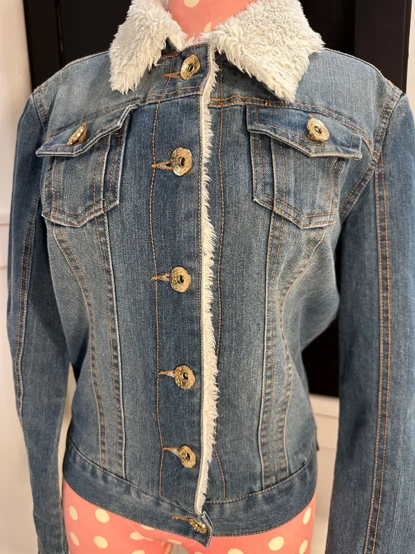 Denim faux fur jacket Blue - Image 2