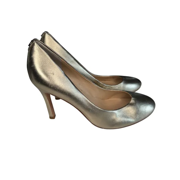 Ivanka Trump Womens Metallic Gold Leather Round Toe Stiletto Pumps Heel Size 9M‎ - Image 4