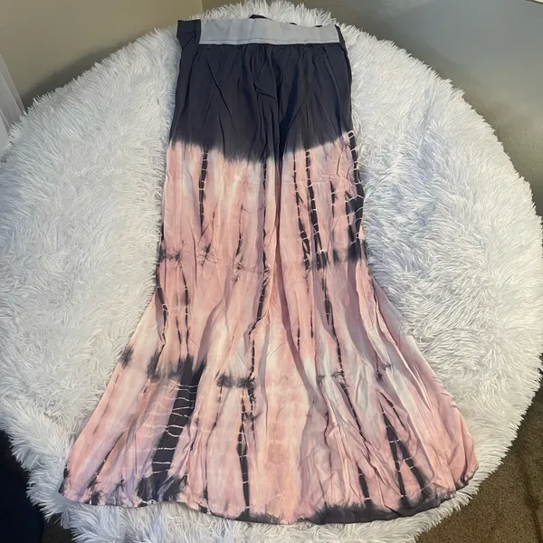 Pink gray tie dye bohemian gypsy festival double slit maxi skirt - Image 5