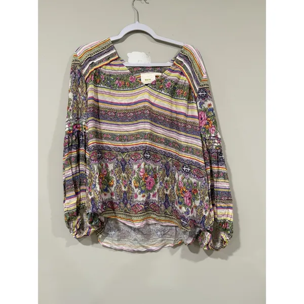 NWT Anthropologie Maeve Ceresco Peasant Boho Floral Blouse Top V-Neck Large 2413 - Image 3