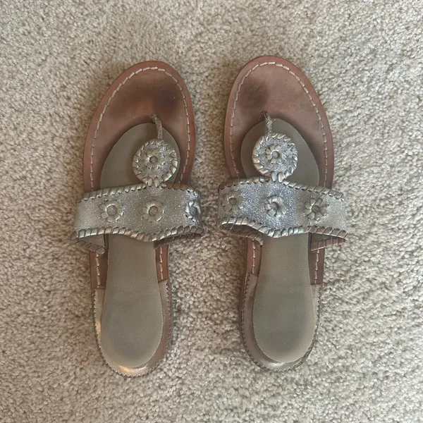 Jack Rogers Jacks Flat Sandal in Shiny Silver & Gold - Image 2
