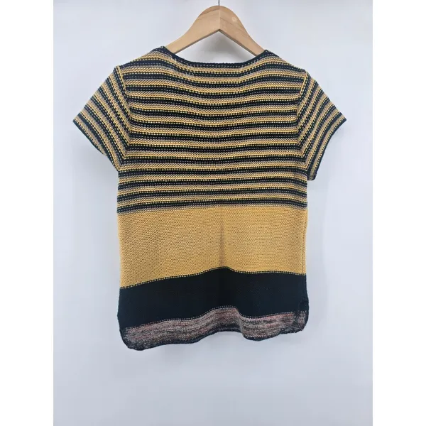 Change of‎ the Moon Sweater Top Womens Medium Yellow Black Striped Henley Knit - Image 3