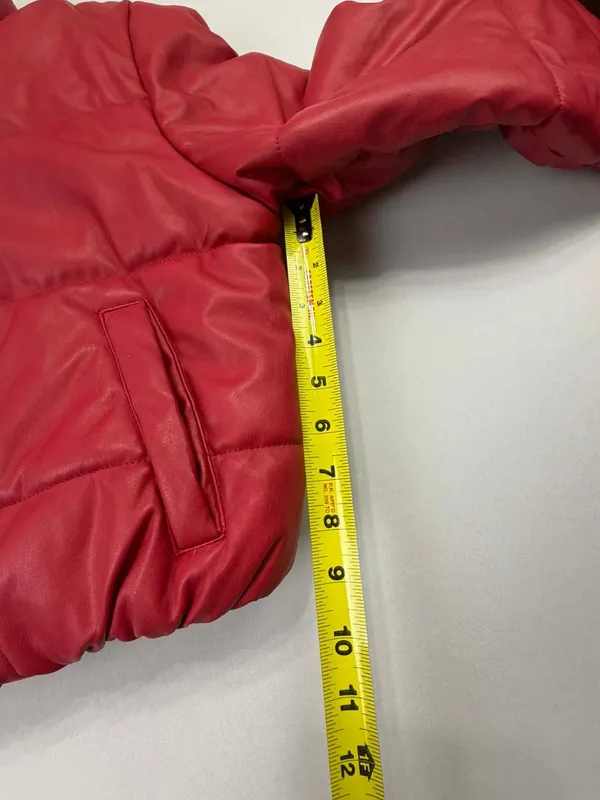 Ambiance Outerwear Women's Red Faux Leather Cropped Puffer Jacket - Image 9