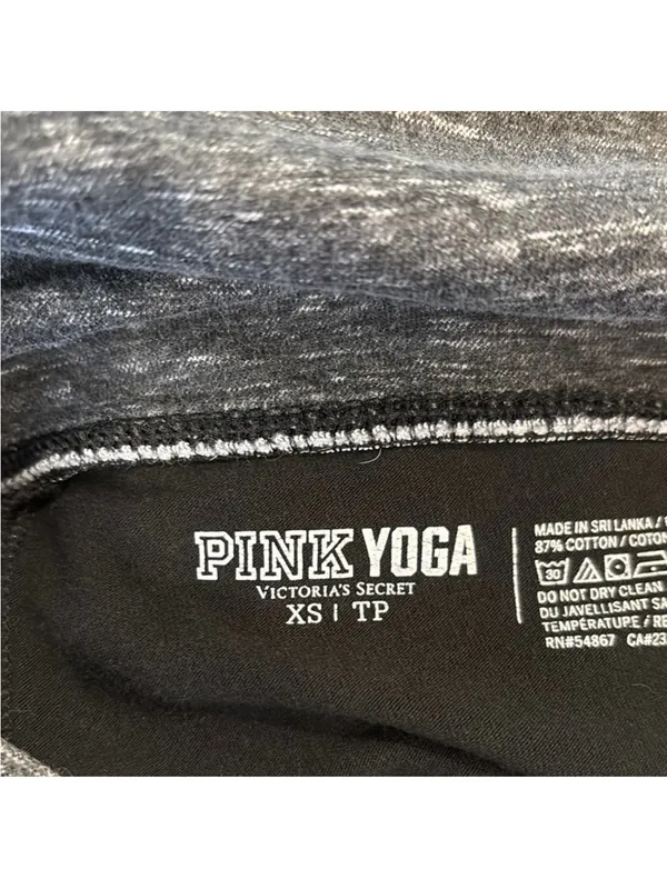 Victoria's Secret Black Leggings with Gray Fold-Over Waistband - Image 2