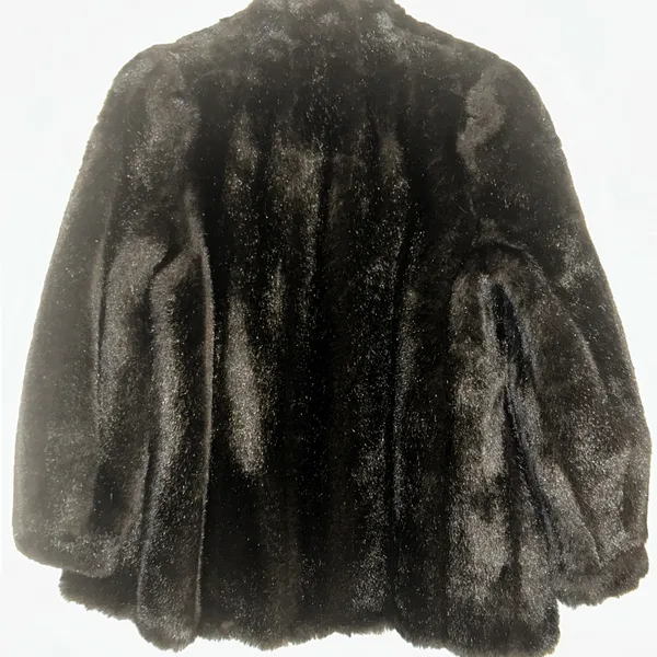 Vintage 60s Sears The Fashion Place Faux Fur Coat Black Satin Lined Mid Length‎ - Image 5