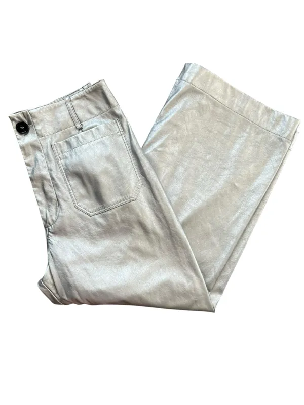 Anthropologie Maeve Women’s The Colette Silver Metallic Wide Leg Pants Size 30 P - Image 10