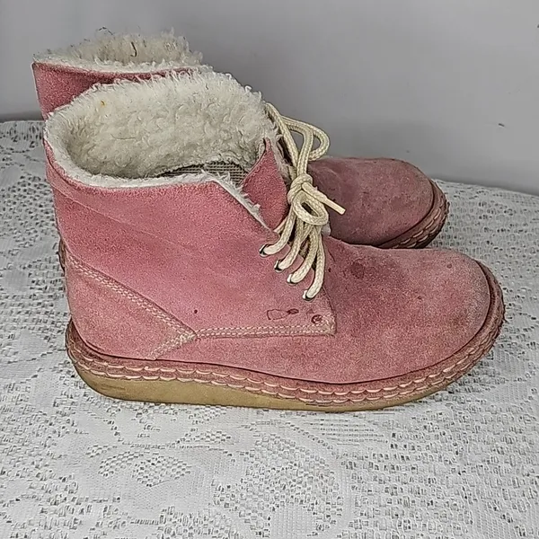 Nomadas pink leather suede faux fur lace up ankle boots booties sz 6.5 - Image 3