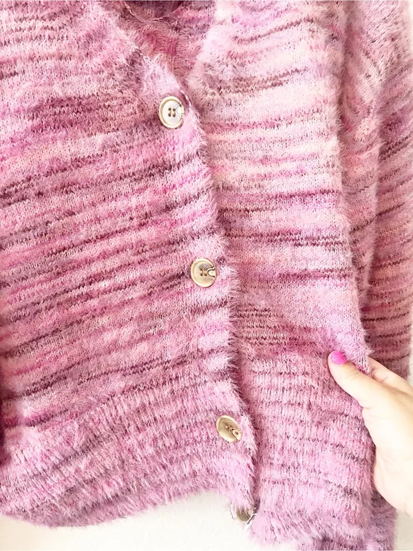 New Free People Movement Large‎ Fuzzy Sweater Cardigan Tank Pink - Image 3