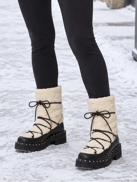 AQUA Fuzz Women’s Leather Lug Sole Sherpa Lace Up Winter Boot Black Size 6.5 - Image 13