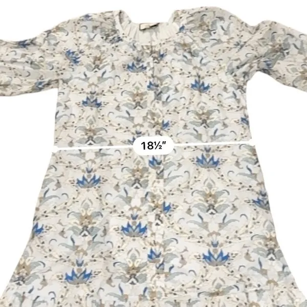 Tuckernuck Dress Womens M Blue White Floral Cotton Puff Sleeve Tiered Midi - Image 9