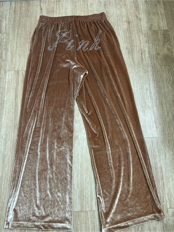 PINK Victoria's Secret Brown Velvet Wide-Leg - Image 2