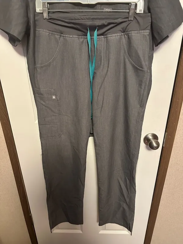 Figs Charcoal Scrub Pants with Teal Drawcord - Image 5