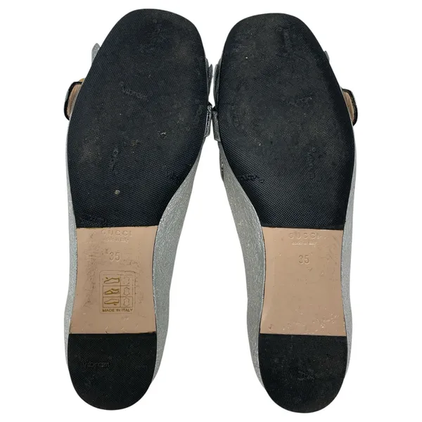 Gucci Silver Foiled Leather Marmont GG Logo Kiltie Fringe Flat Loafers EU 35 - Image 12