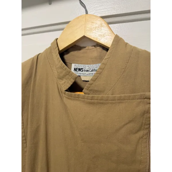 Vintage NEWS from California Asymmetrical Zip Midi Dress Tan Dolman Sleeve L - Image 10