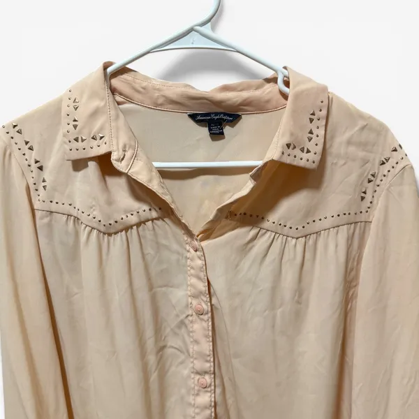American Eagle Button Down Women‎ XL Peach Excellent Studded Western Long Sleeve - Image 3