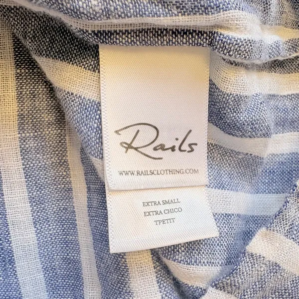 Rails Jasmine Parisian Blue Striped Linen Blend‎ Smocked Mini Dress Womens XS - Image 7