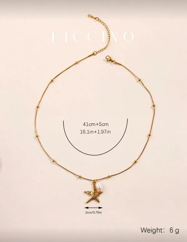 Handmade 18k Gold Plated Starfish & Pearl Necklace - Image 3