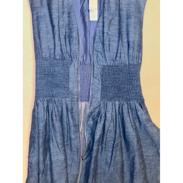 Anthropologie Tommie Denim Eyelet Trim Dress Blue cotton Midi Zip Front L NEW - Image 7