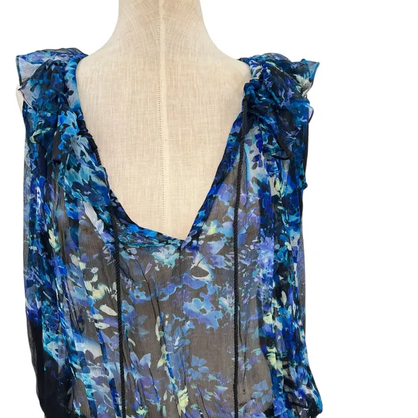Anthropologie Tryb Dress Tunic‎ Drop Waist Floral Print Blue Size XS - Image 5