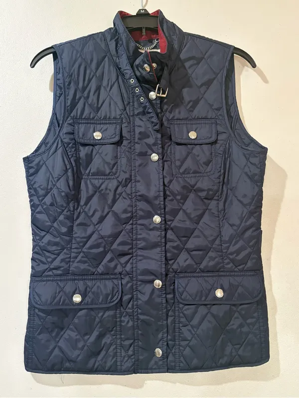 Banana Republic Navy Blue Quilted Vest Corduroy Trim Collar Women's Small - Image 2