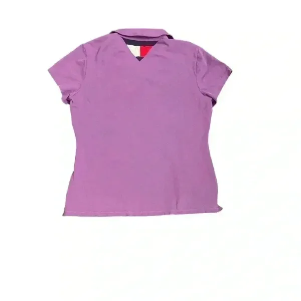 Tommy Hilfiger Women M Slim Fit Stretch Pride Flag Polo Short Sleeve Purple Y2K‎ - Image 2