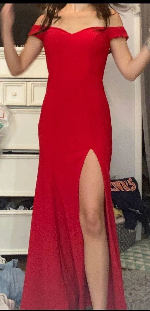PromGirl Red Off the Shoulder Dress - Image 2