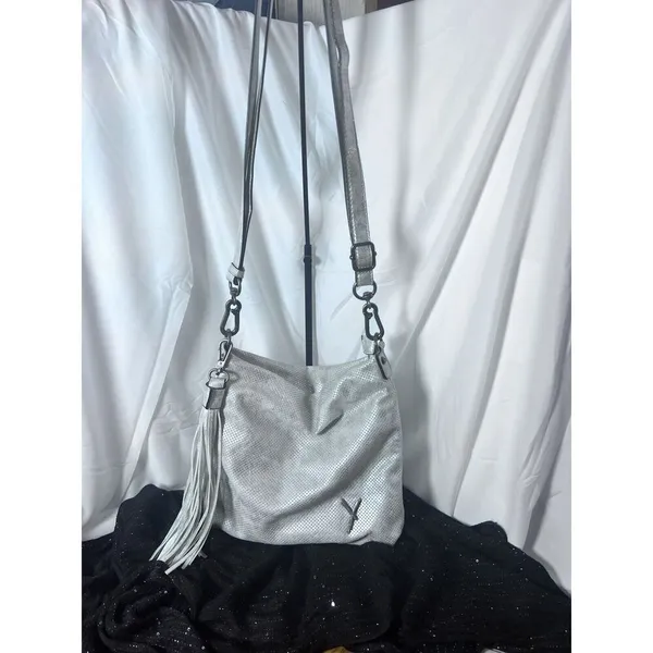 Suri‎ Frey Crossbody Shoulder Hobo Bag Purse Silver Vegan Tassel EUC - Image 2