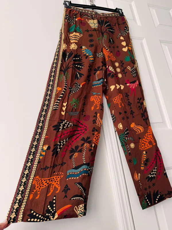 Farm Rio Tropical Print Pull-On Straight Leg Pants, Size M - Image 7