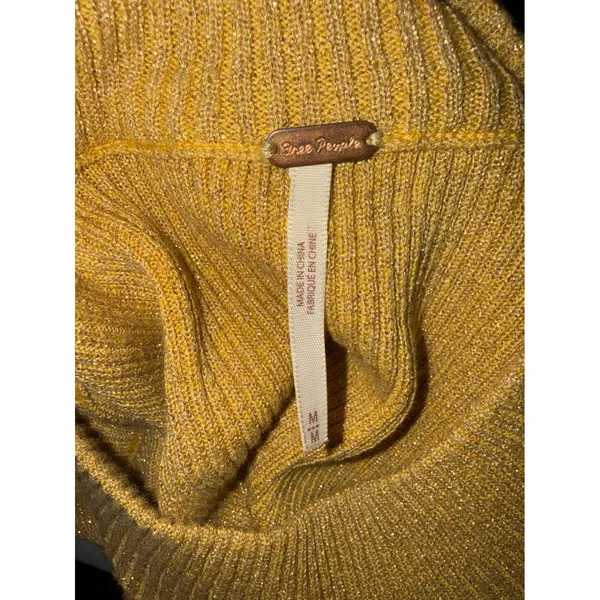Free People French Girl Gold Metallic Belt mini dress M Glam Holiday Retro Chic - Image 8