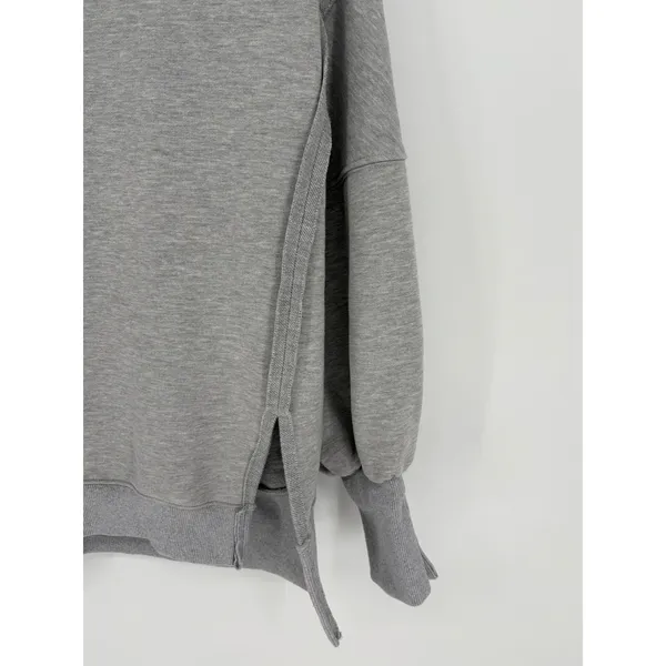 Trendy Queen‎ Oversized Gray Sweatshirt Womens Medium Side Slit Boho Raw Seam - Image 9