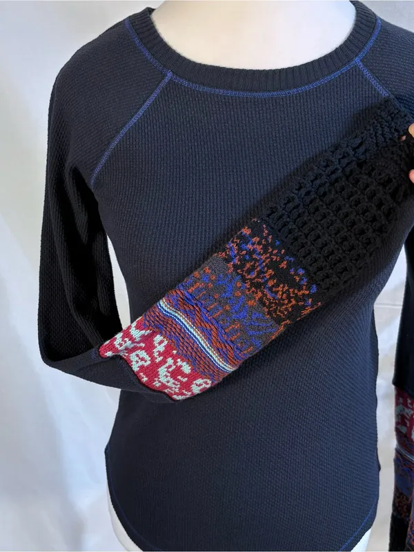 Free People Mixed Up Cuff Thermal Top Waffle Knit Boho Pattern Knit Cuff Sz S🧡 - Image 9