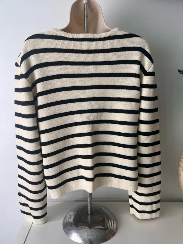 RIHOAS Cream and Black Striped Button-Front Cardigan - Image 2