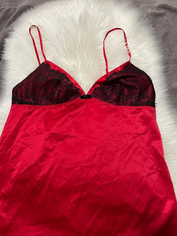 Victoria's Secret Cami Top Red w/ Black Lace - Image 3