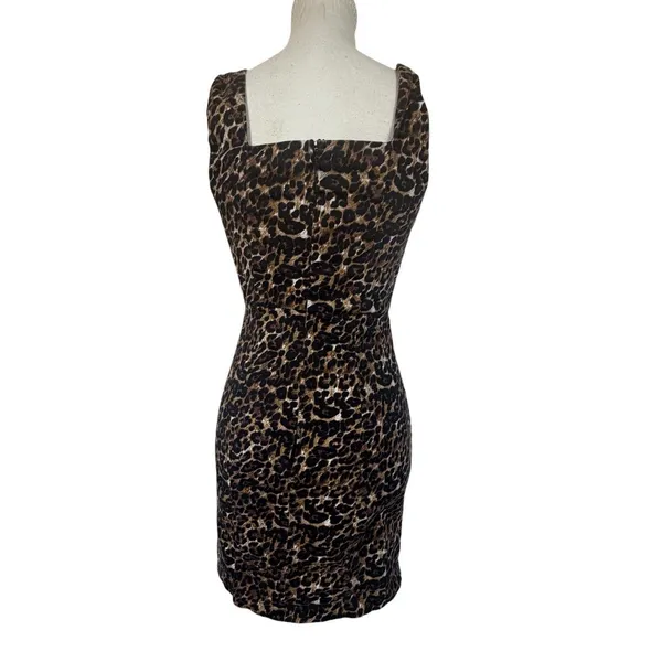 Leopard Print Mini Dress Womens XS Brown Black Square Neck Bodycon Stretch Y2K - Image 8