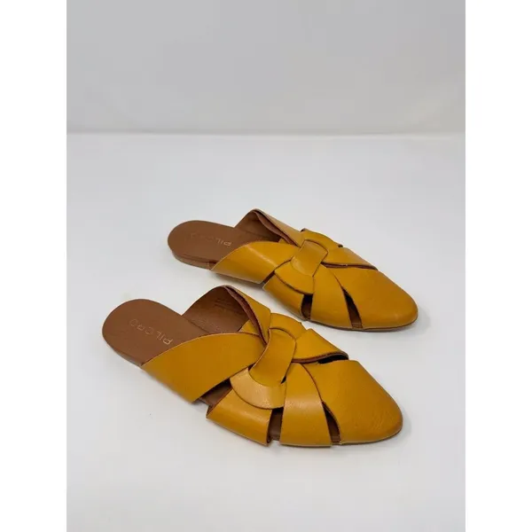 Pilcro Sandals Yellow Twisted Leather Slides Flat Pointed Toe Slip On 38 US 7.5 - Image 2
