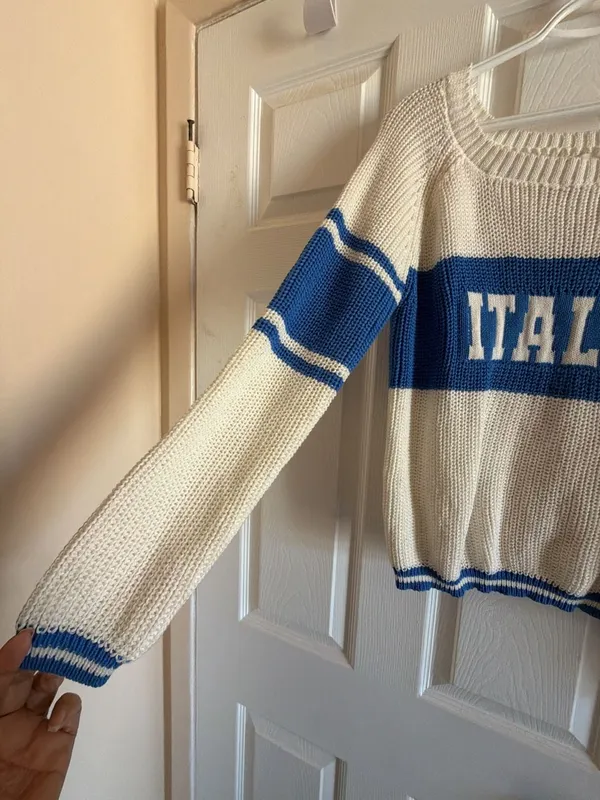 Aeropostale Italia Graphic Knit Sweater White Blue - Image 4