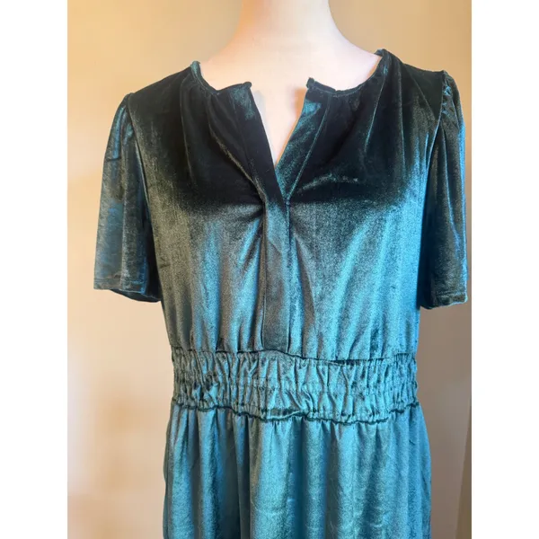 French Connection Velvet Dress Emerald Green whimsigoth boho Ruffle Mini L party - Image 3