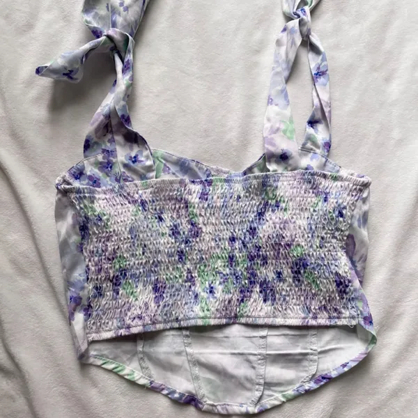 purple pastel green white floral bustier crop tank top - Image 6