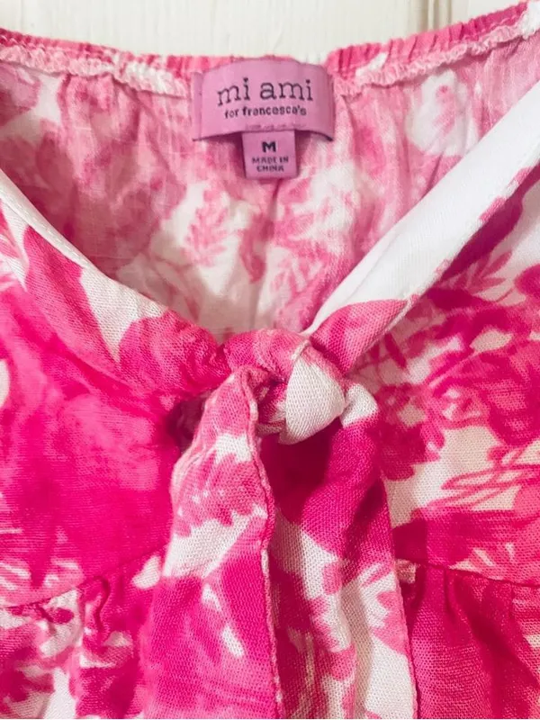 miami Hot Pink & White Floral Tie-Front Camisole - Image 3