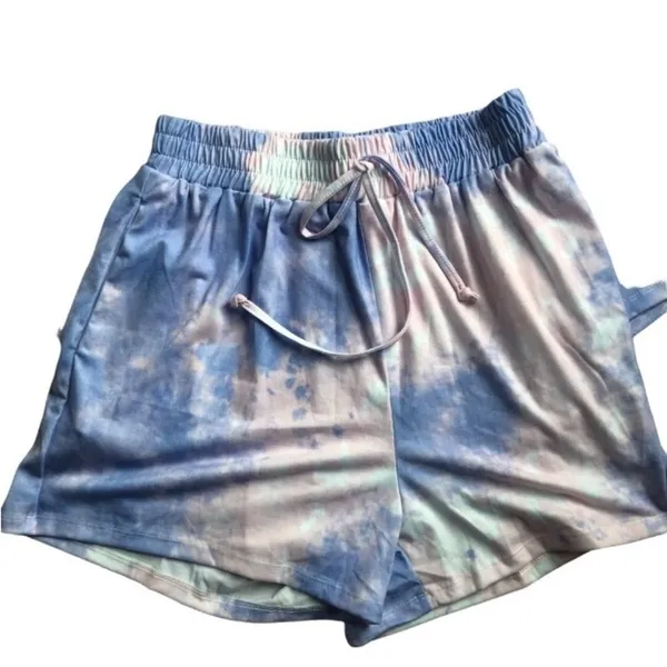 Boutique Lot 2~2PC Tie Dye Pajama Sets Sz L SS Tee Short Drawstring Blue Lounge - Image 6