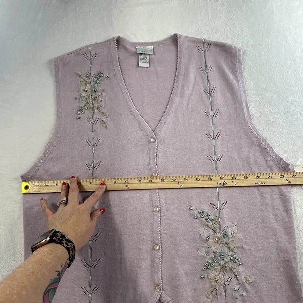 VTG Koret Sz L Knit Sweater Vest Embroidered Floral Cottagecore‎ Granny 90s - Image 9