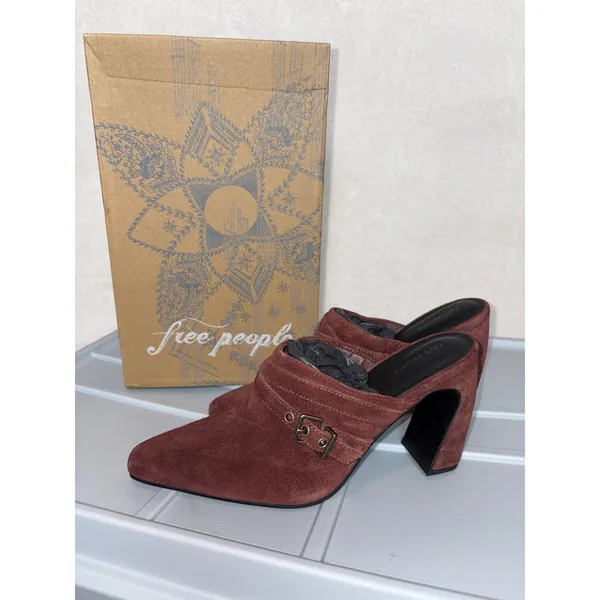 Free People Date Night Heeled Mule Wine Suede Pointed Toe Block Heel 8.5 - Image 2