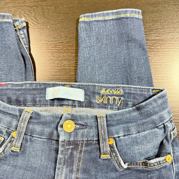 7 For All Mankind Dark Blue Distressed Skinny Jeans size 24 - Image 4