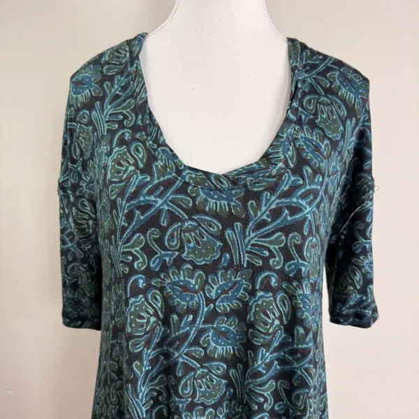 Natural Life Botanical Print Swing Dress Teal Black 3/4 Sleeve Small NWT - Image 4
