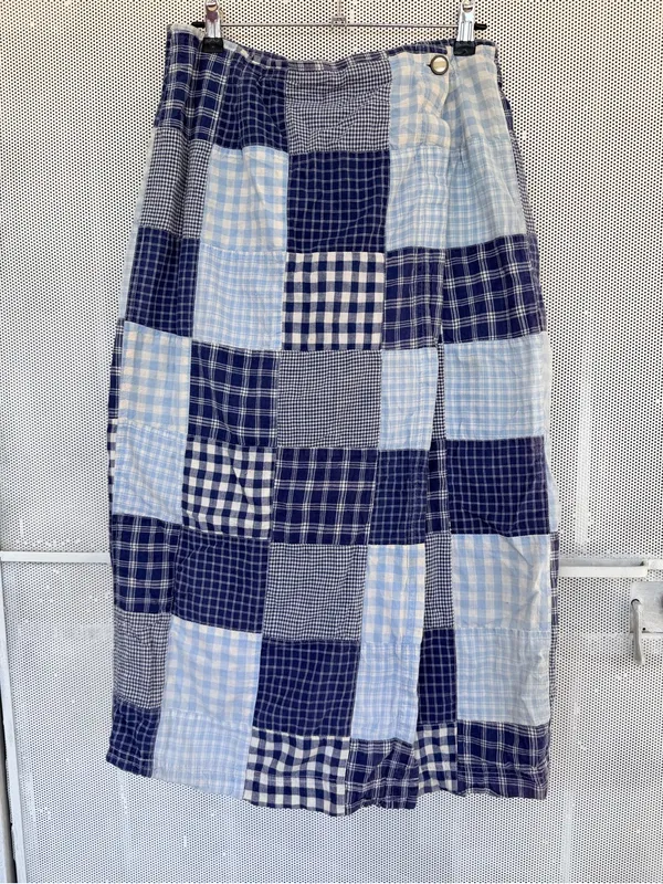 VTG y2k boho chic Blue Patchwork wrap Midi Skirt with Button Detail Size 14 - Image 4